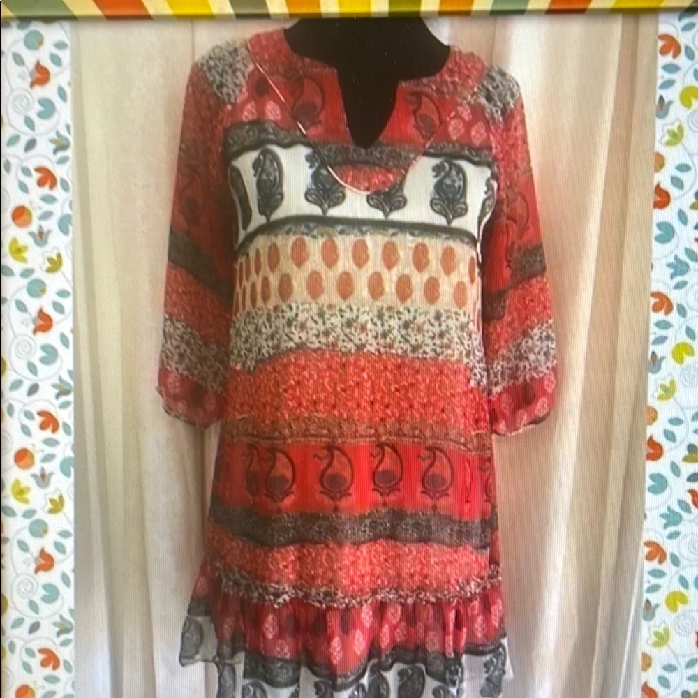Bohemian Red and Black Patterned Dress